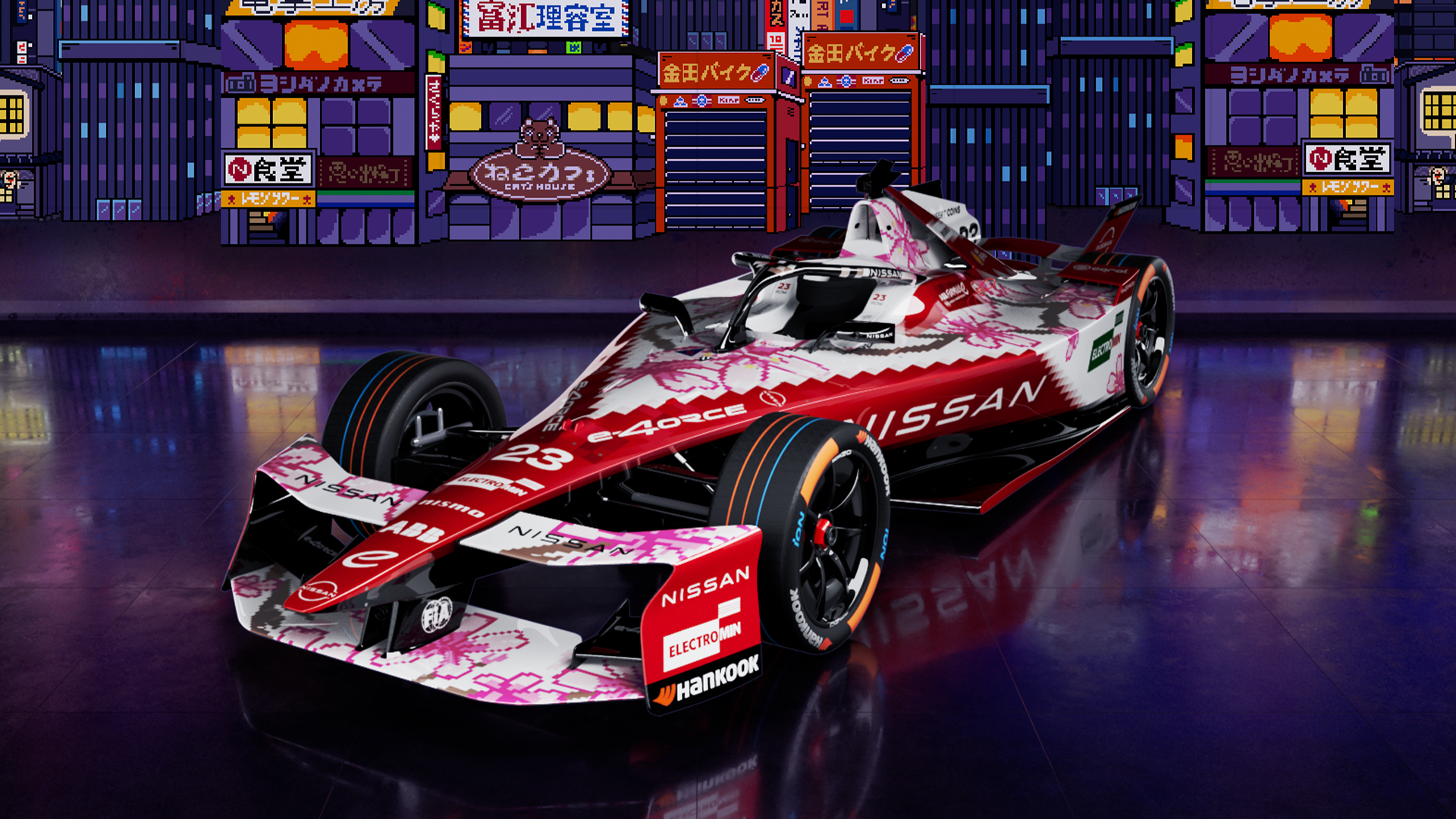 Nissan mescla flores de cerejeira e arcade em pintura para eP de Tóquio da Fórmula E