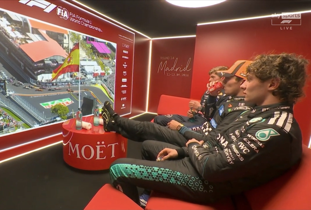 Lando Norris, Max Verstappen, Kimi Antonelli, pós-pódio, GP da Espanha, F1 2026