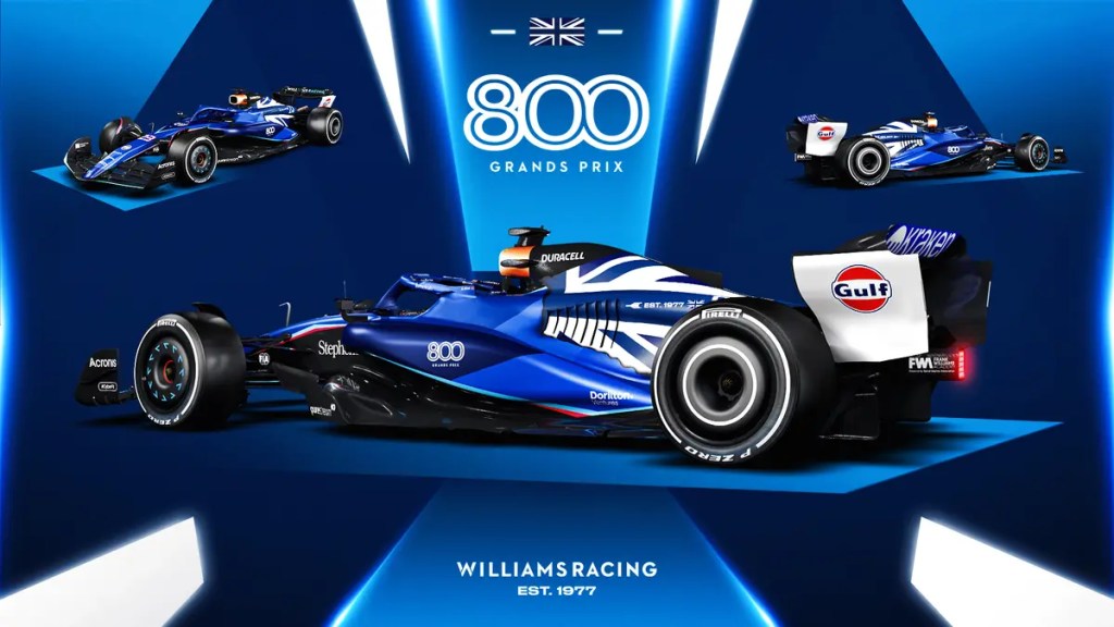 Williams comemora 800 corridas no GP da Inglaterra com pintura azul e branca