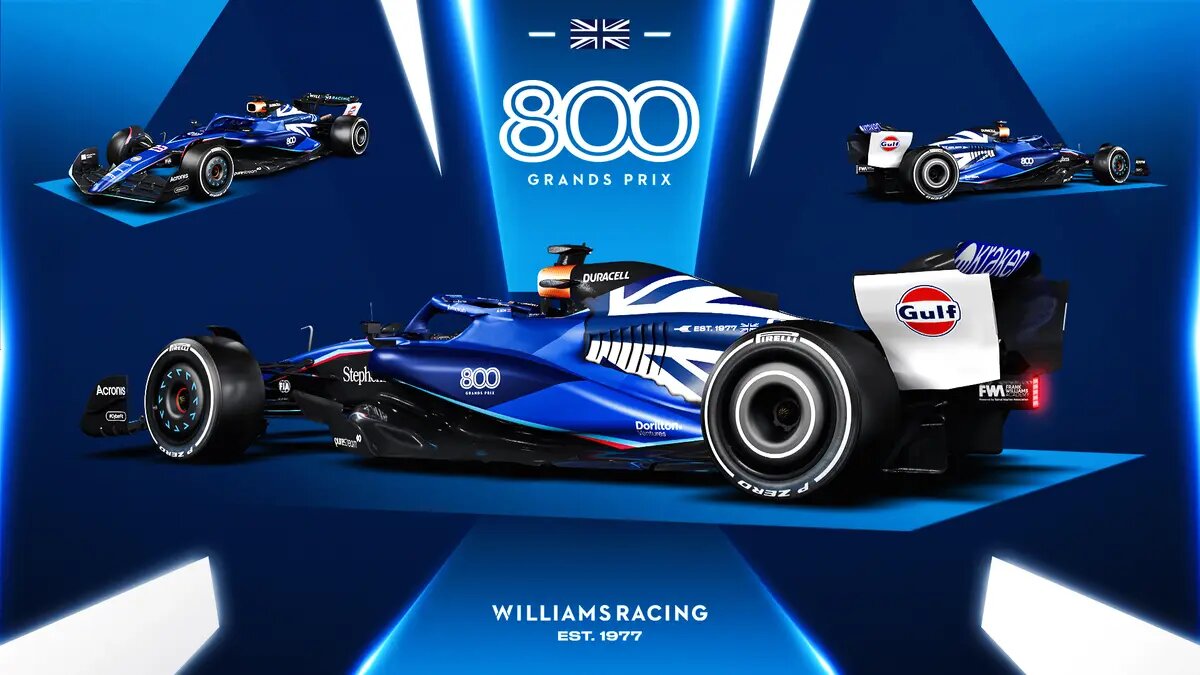 Williams celebra 800 carreras en F1 en el GP de Gran Bretaña con decoración azul y blanca