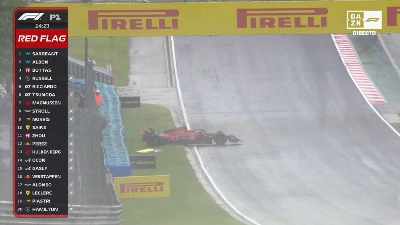 Sainz roda na curva 3, bate de traseira e causa nova bandeira vermelha no TL1 da Hungria
