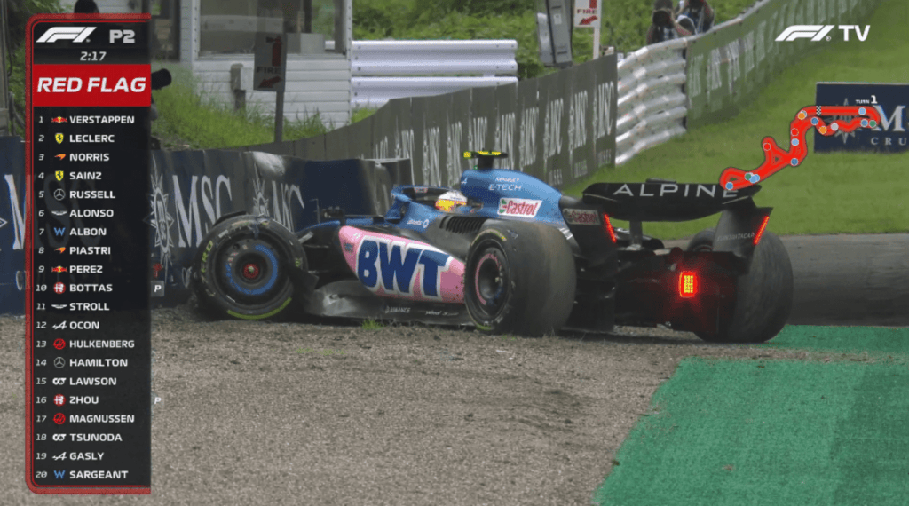 Gasly choca contra el muro y termina la FP2 del GP de Japón con bandera roja