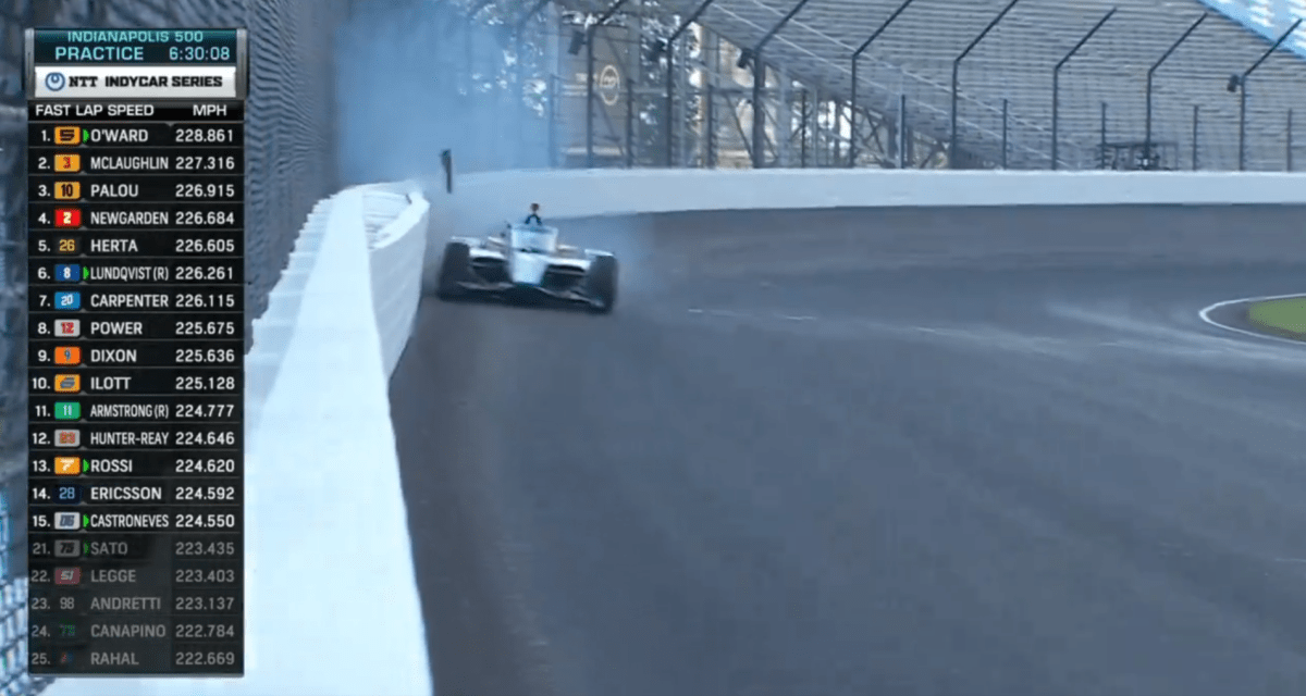 Lundqvist sai de traseira, bate forte na curva 2 e causa amarela no TL3 da Indy 500