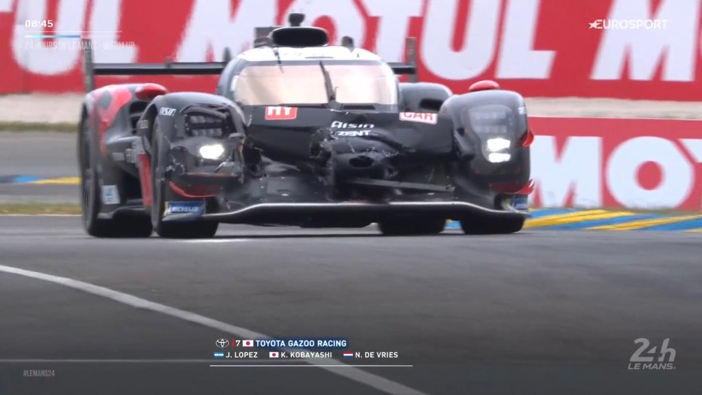 De Vries choca contra un GT3 y causa daños al Toyota #7 en calentamiento previo al inicio de las 24 Horas de Le Mans