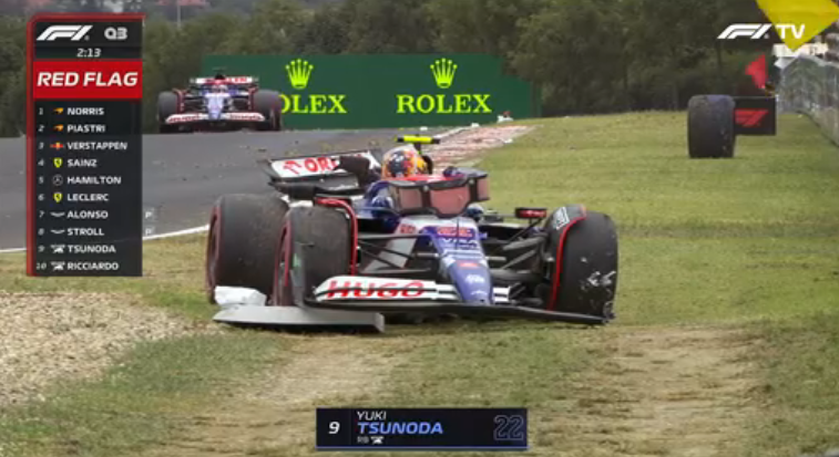 Tsunoda perde controle e estampa carro no muro nos últimos minutos do Q3 na Hungria