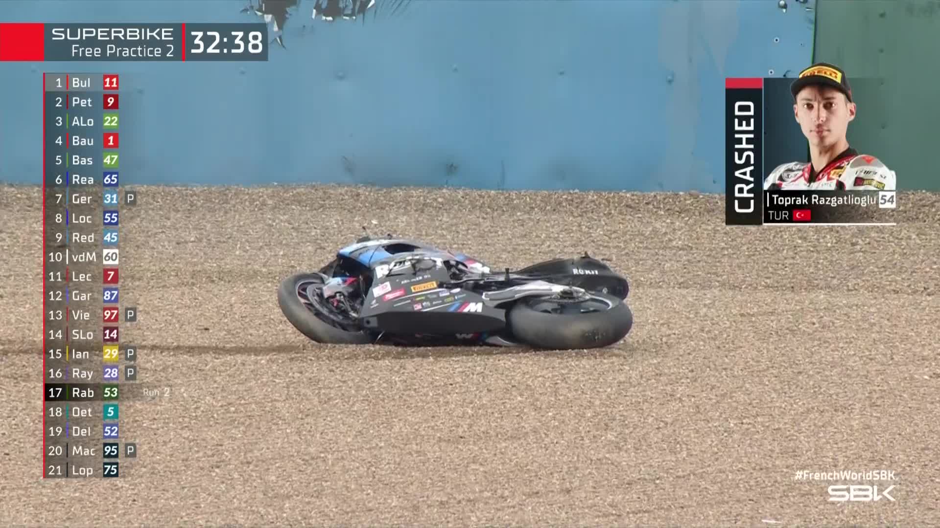 Razgatlioglu é levado para hospital após forte acidente durante treino do WSBK na França