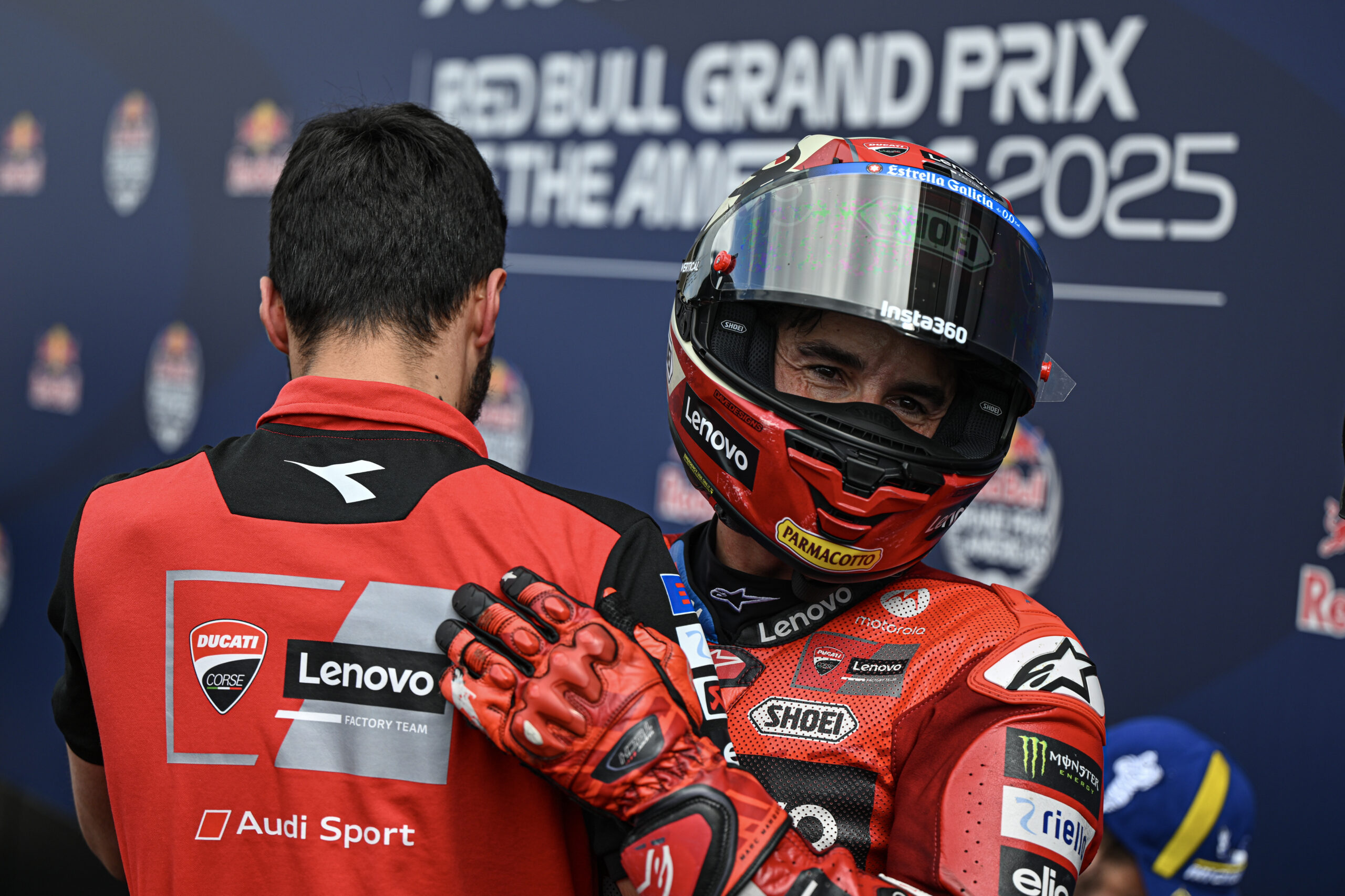 Marc Márquez mostra lado humano pela 1ª vez em 2025 e vê Bagnaia acordar em Austin