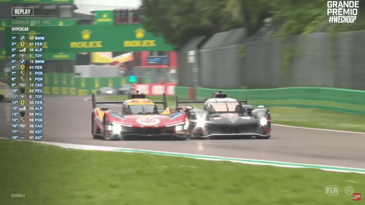 Buemi se choca com Fuoco e estoura pneu da Ferrari #50 na reta final das 6H de Ímola