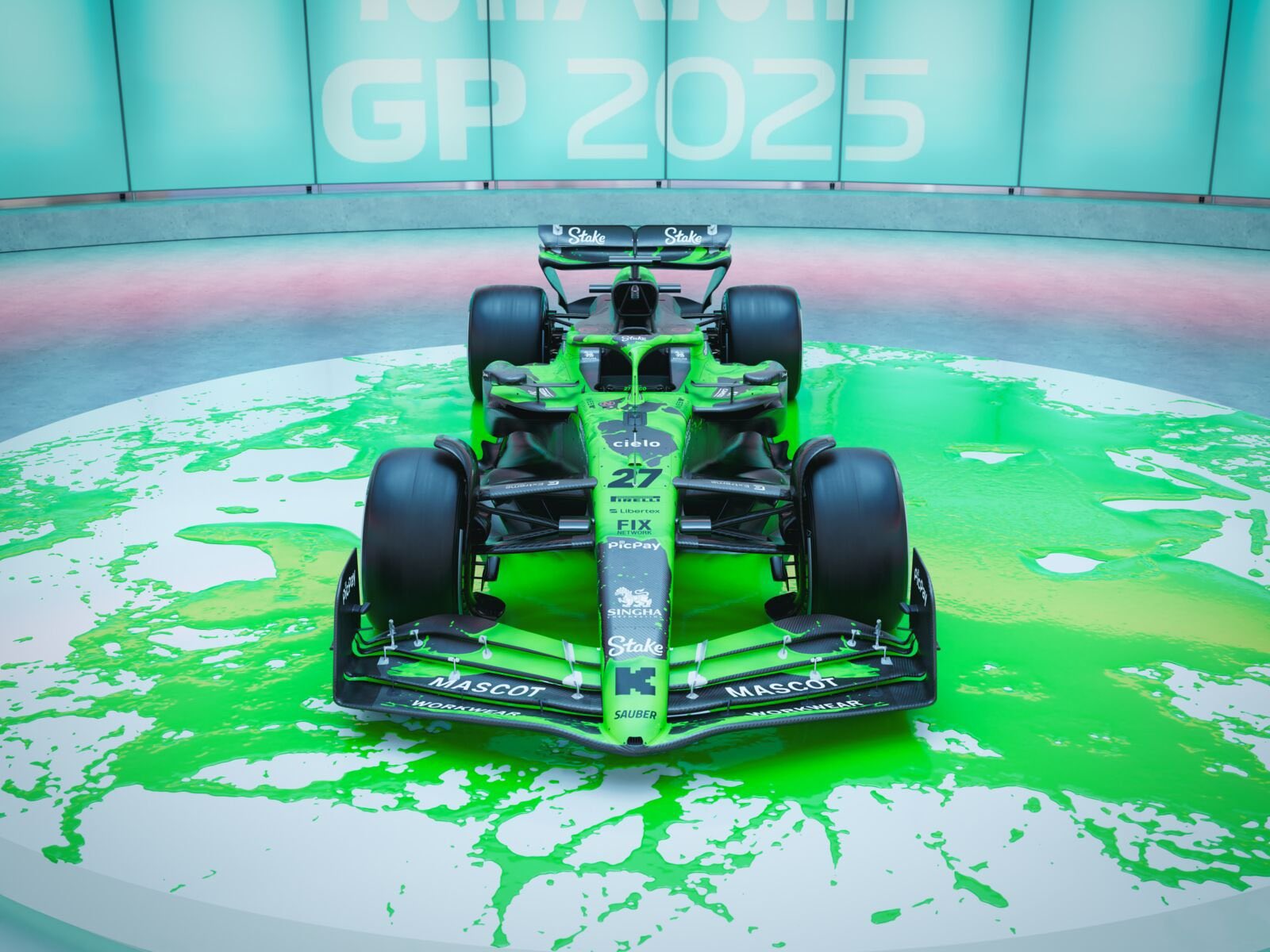 Sauber aumenta el espacio negro y salpica de verde neón su decoración especial para Miami