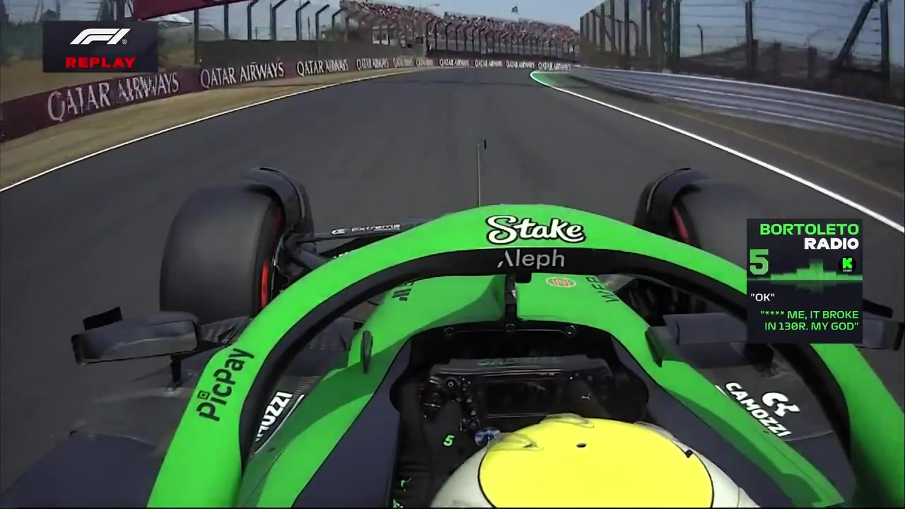 Bortoleto se assusta ao quase perder controle na 130R em TL3 do GP do Japão