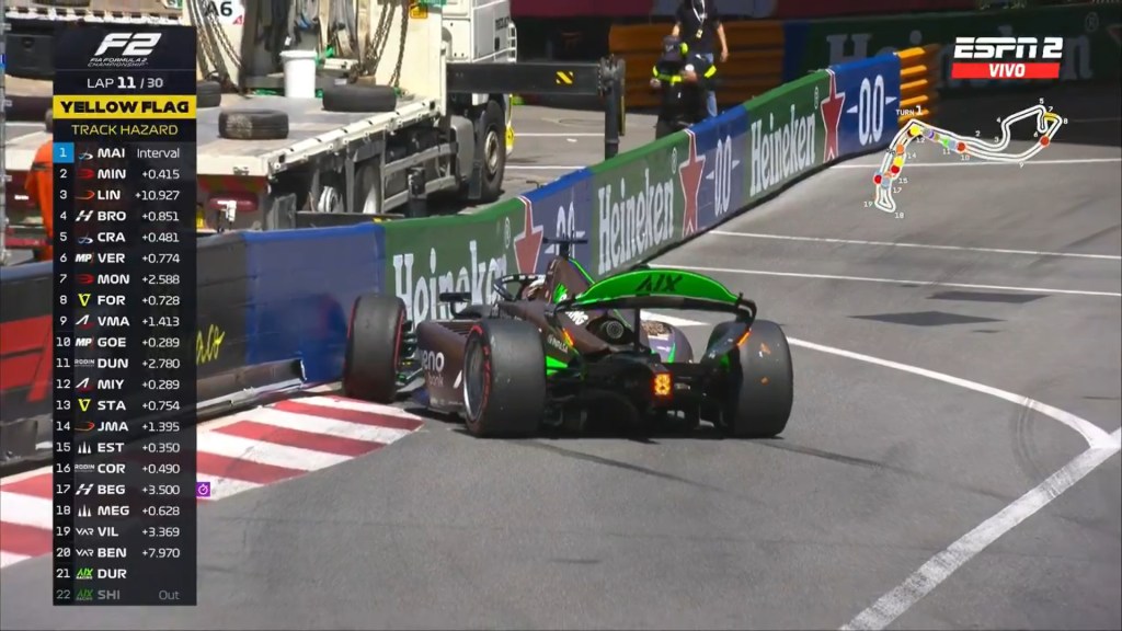 Duerksen abandona la sprint del GP de Mónaco de Fórmula 3 tras golpearse con Goethe y dañar el monoplaza