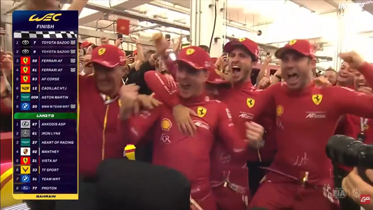 Dobradinha da Toyota e festa da campeã Ferrari: a volta final das 8H do Bahrein