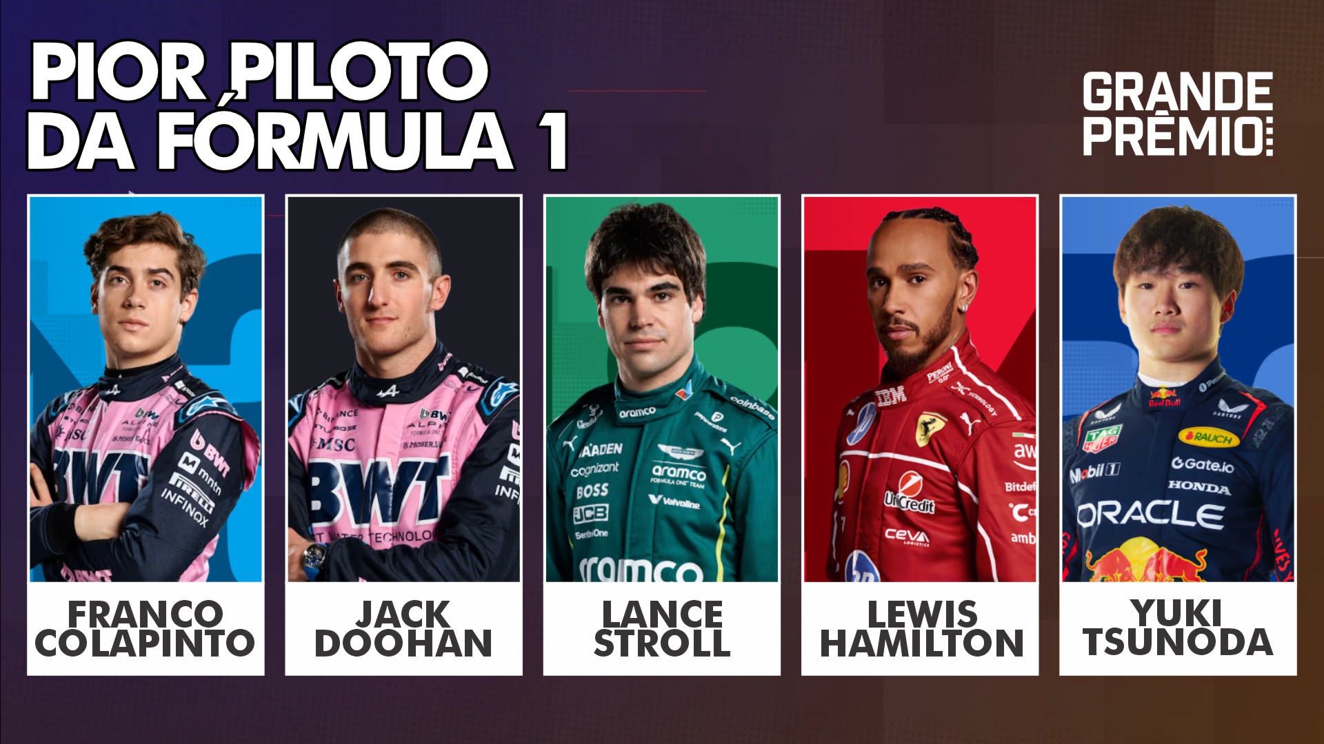 Piores do Ano 2025: Colapinto, Doohan, Stroll, Hamilton ou Tsunoda: qual pior da F1?