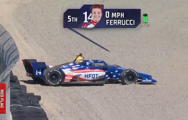 Ferrucci bate na barreira de pneus e interrompe TL1 da Indy em Laguna Seca