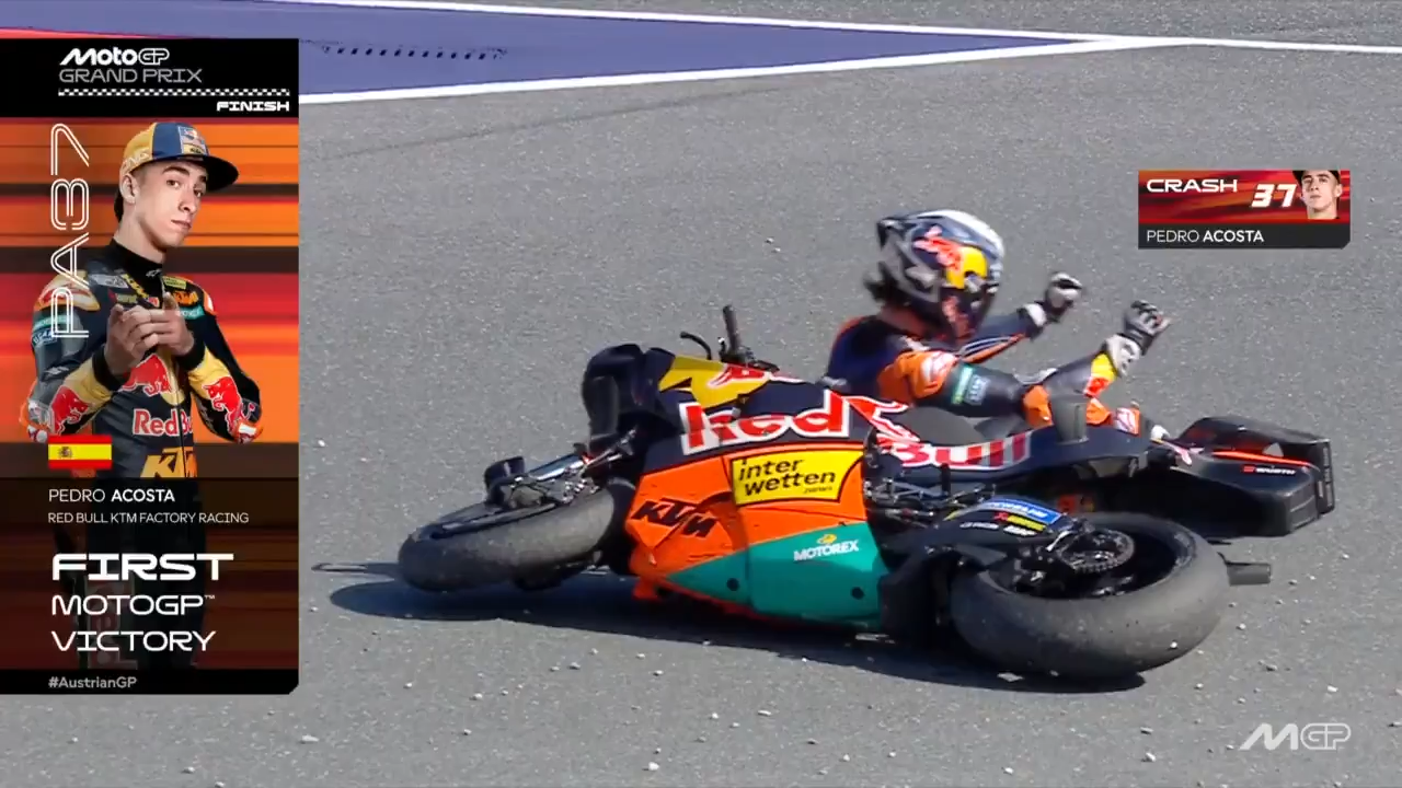 Acosta extravasa e repete queda de sprint em comemoração por 1ª vitória na MotoGP