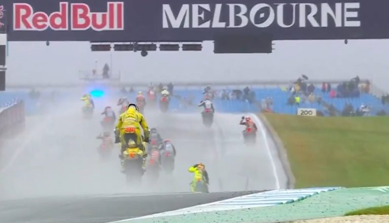 A sad, wet goodbye: MotoGP riders complete final Phillip Island lap behind safety car