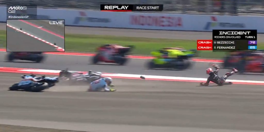 Bezzecchi e Fernández se chocam na largada e abandonam sprint da MotoGP na Indonésia