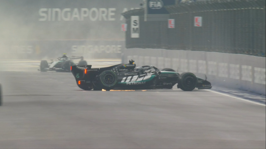 Russell crashes out of Singapore F1 sprint after overtaking Verstappen